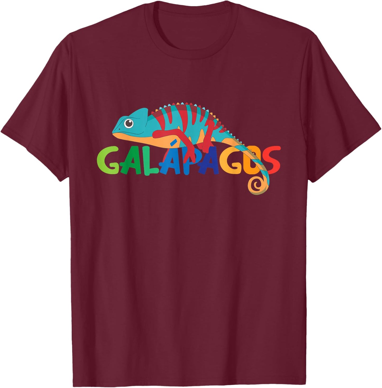 Galapagos Islands Summer Colorful Chameleon Exotic Animal T-Shirt - T-Shirt | Maroon
