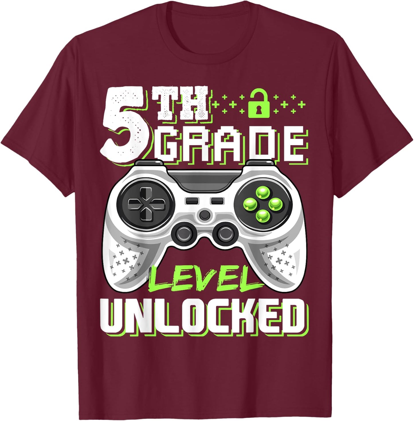5th Grade Level Unlocked Video Game Back to School Boys T-Shirt - T-Shirt | Maroon
