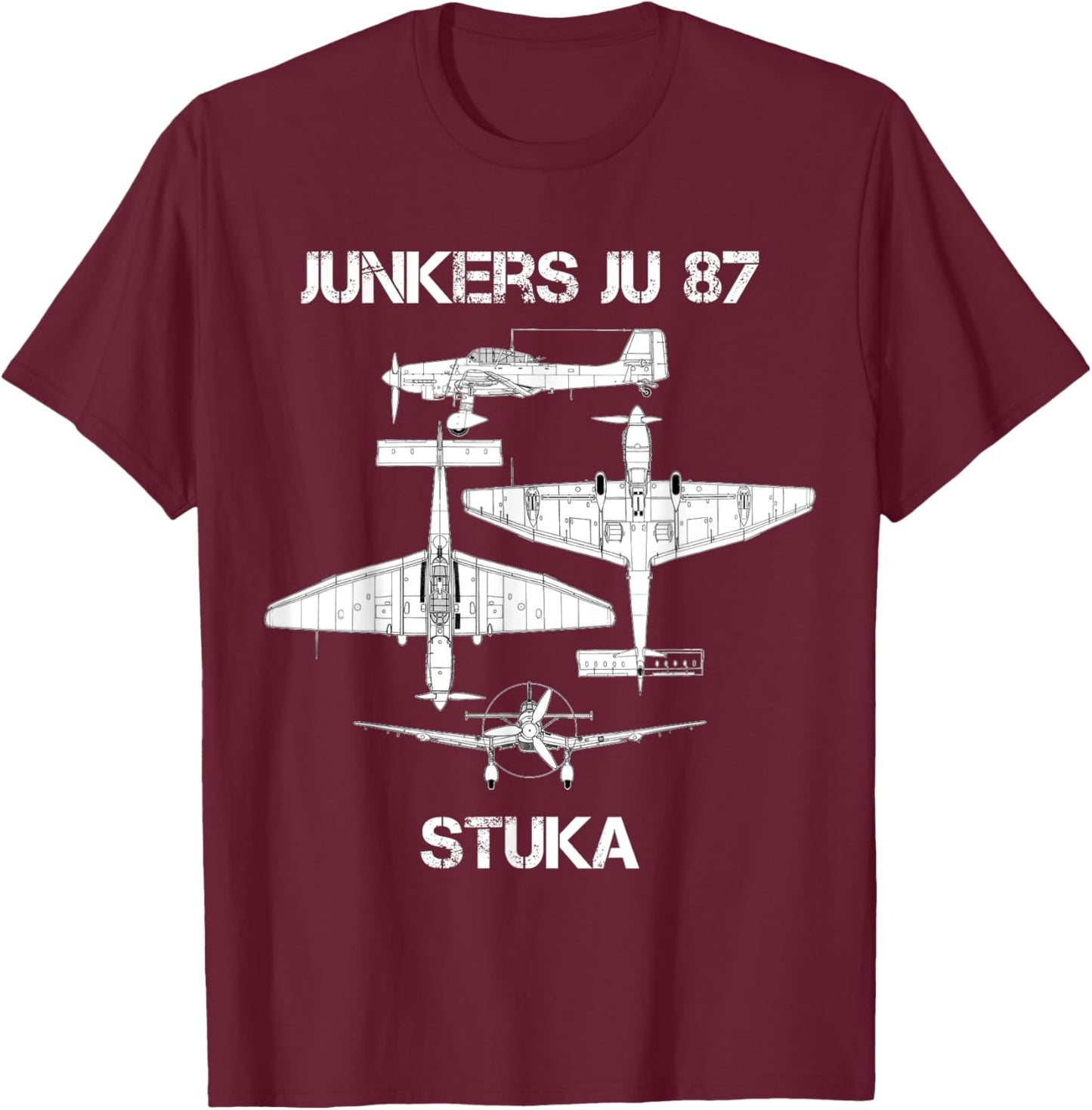 Junkers Ju 87 Stuka German WW2 Bomber Luftwaffe Airplane T-Shirt - T-Shirt | Maroon