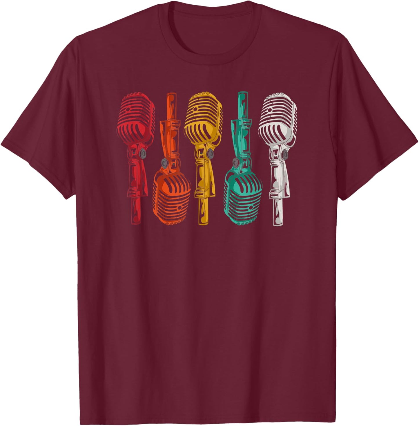 Karaoke Singer Retro Microphone - Funny Vintage Karaoke Gift T-Shirt - T-Shirt | Maroon