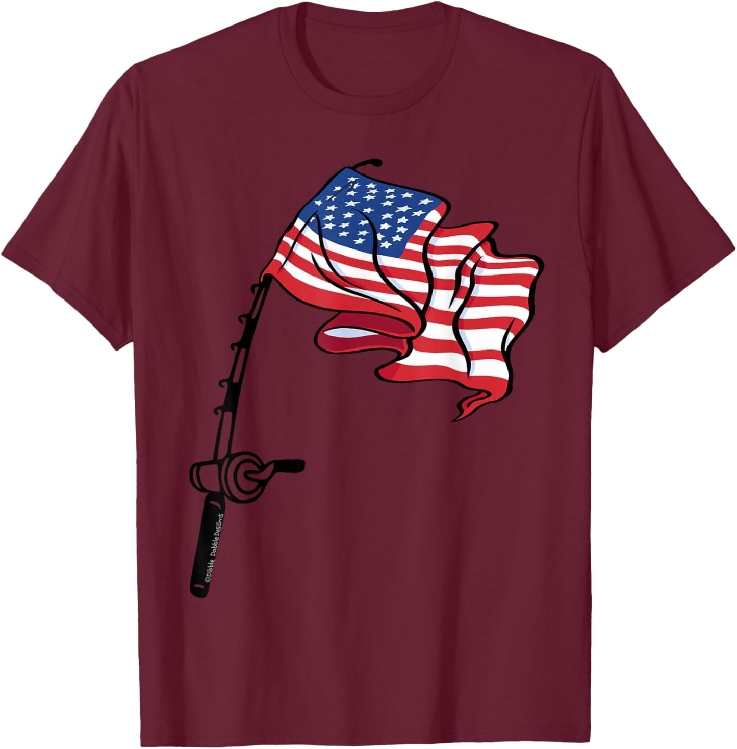 Patriotic Fishing USA Flag Fisherman 4th of July T-Shirt - T-Shirt | Maroon