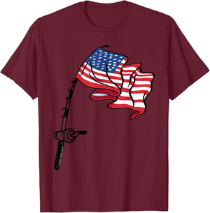 Patriotic Fishing USA Flag Fisherman 4th of July T-Shirt - T-Shirt | Maroon