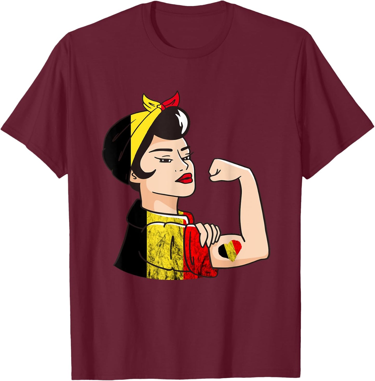 Belgian Woman Belgium Flag Belgian Roots Belgique Belgium T-Shirt - T-Shirt | Maroon
