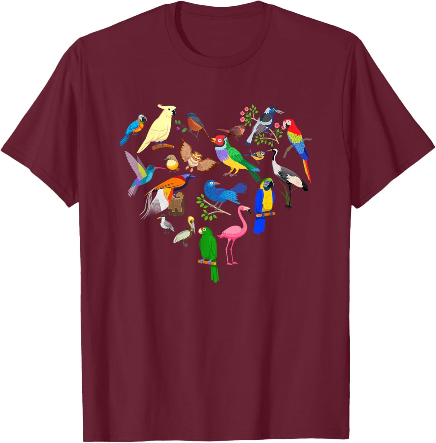 Birds Heart Birding Bird Watching Birder Cute Bird Lover T-Shirt - T-Shirt | Maroon