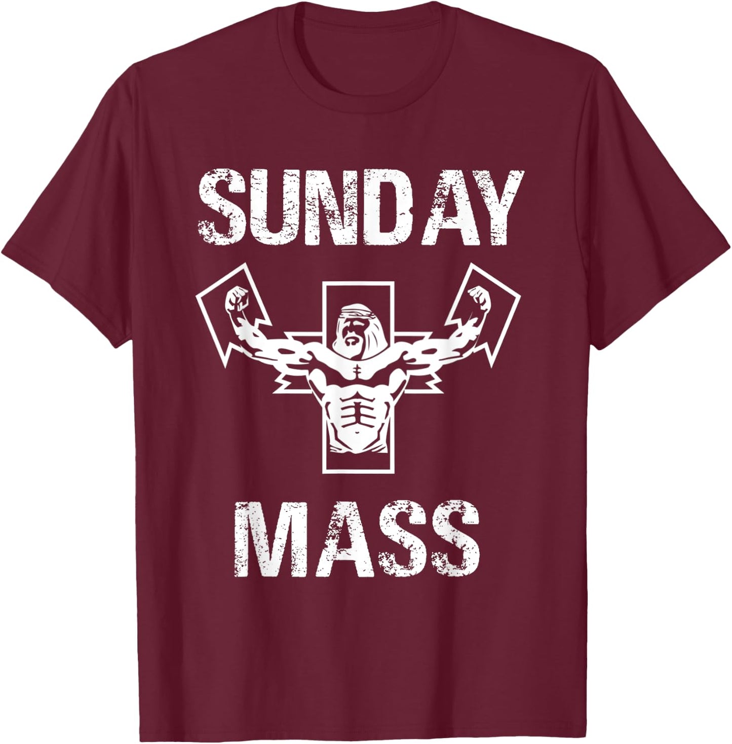Sunday Mass - Jesus Gym Shirt T-Shirt - T-Shirt | Maroon