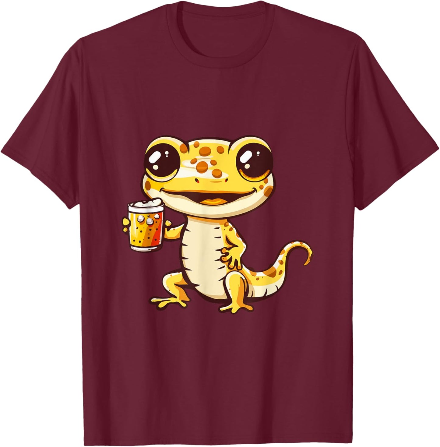 Gecko With Beer | Funny Drinking Party T-Shirt - T-Shirt | Maroon
