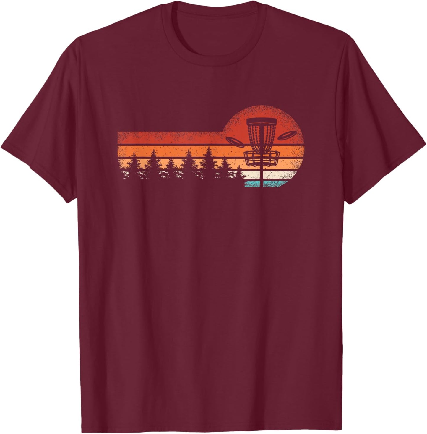 Retro Disc Golf Landscape Trees Men Women T-Shirt - T-Shirt | Maroon