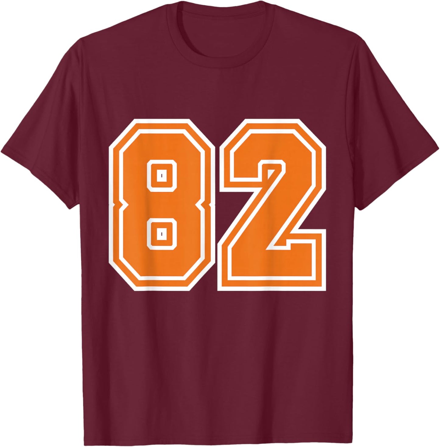 Number #82 Sport Orange Uni Number T-Shirt - T-Shirt | Maroon