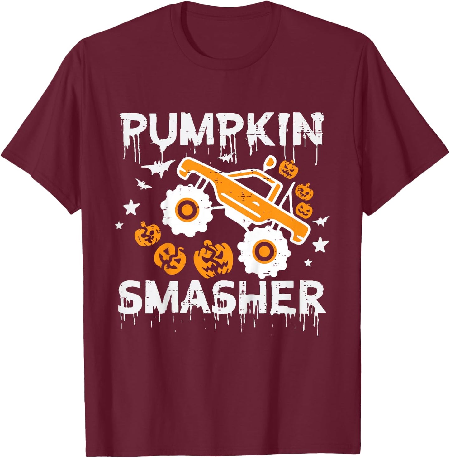 Kids Pumpkin Smasher Monster Truck Toddler Boys Halloween Kids T-Shirt - T-Shirt | Maroon