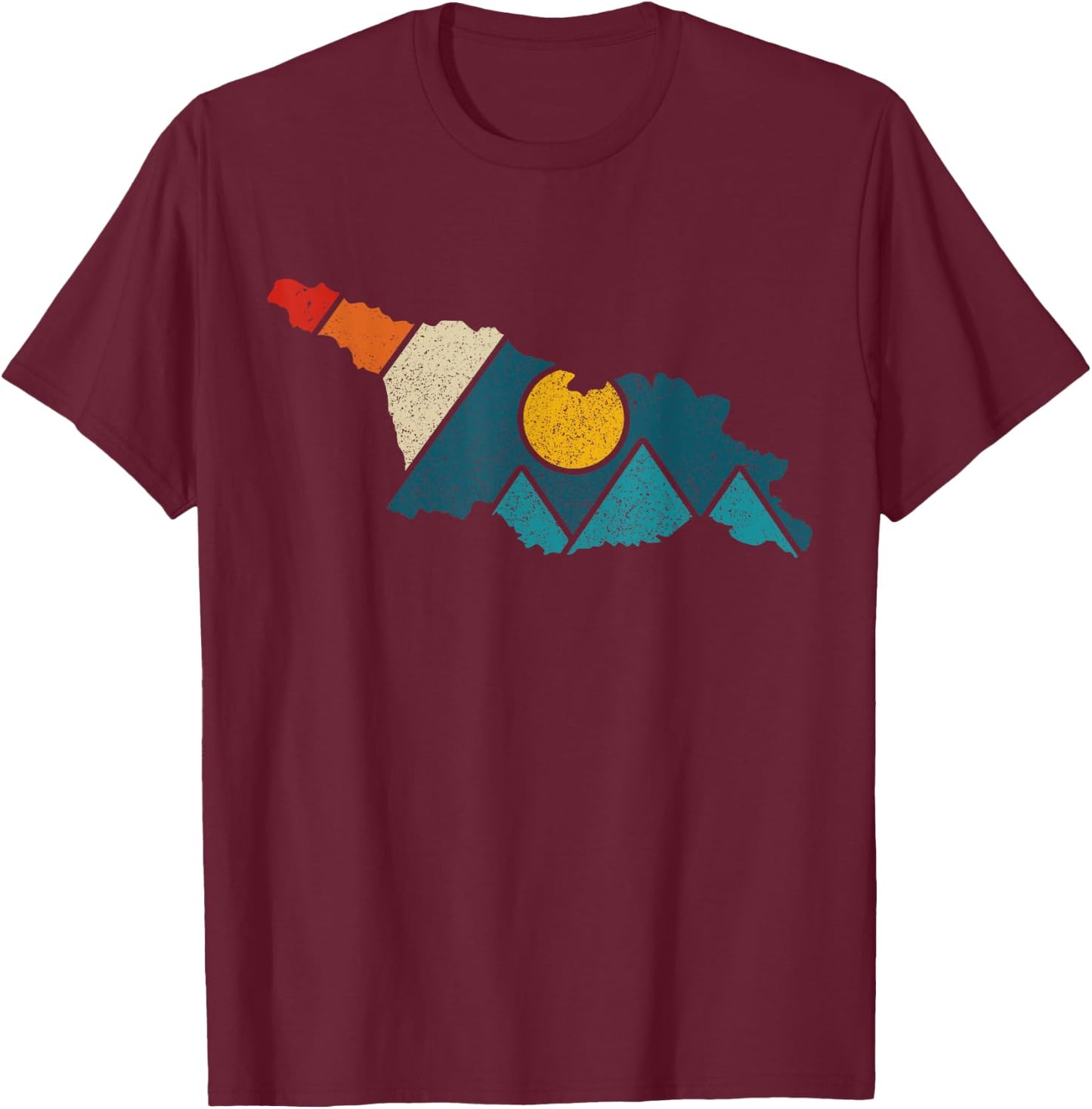Georgia Vintage State Map Mountains Hiker Camping Pride Gift T-Shirt - T-Shirt | Maroon