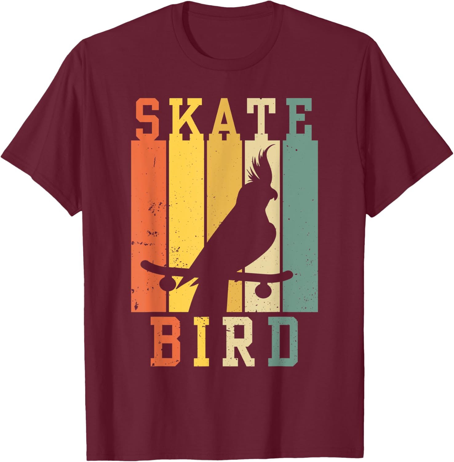 Skatebird Funny Parrot Skating T-Shirt - T-Shirt | Maroon