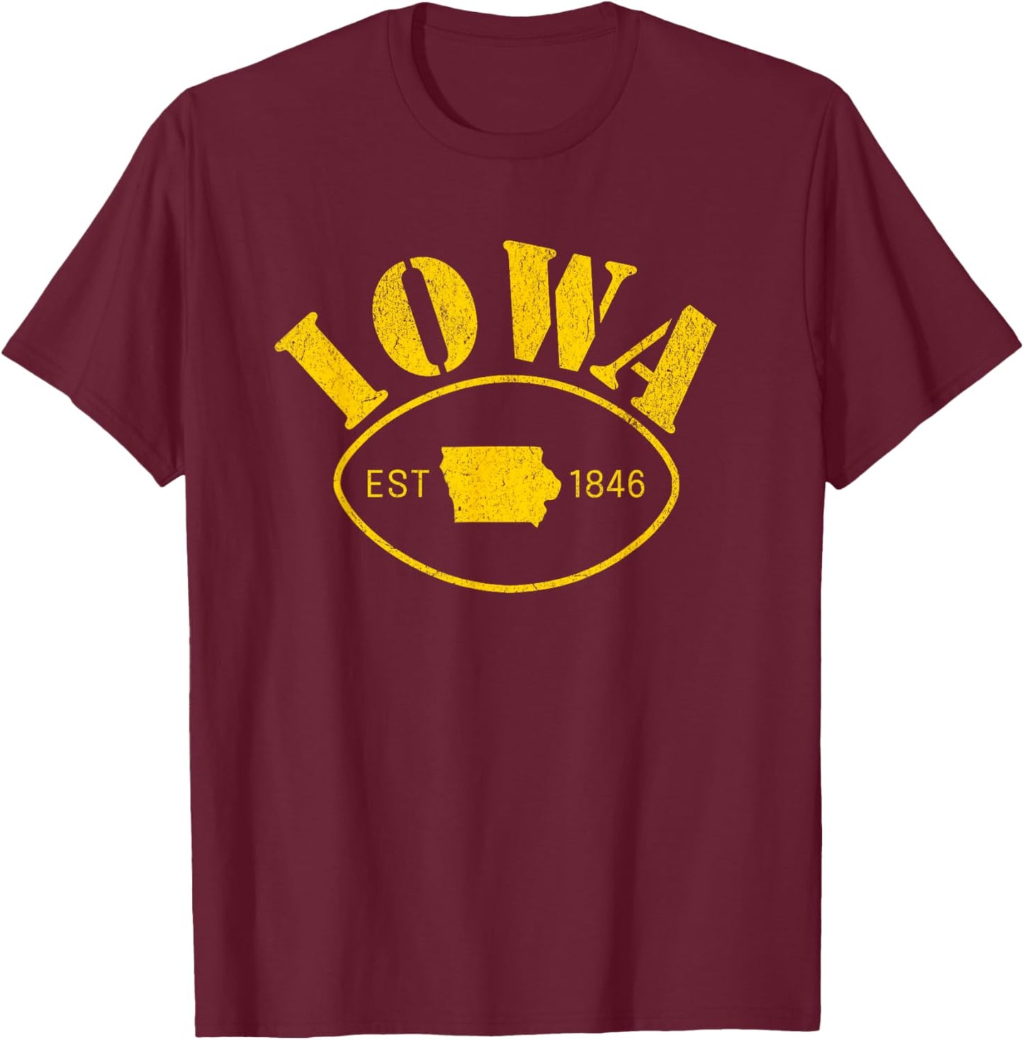 Iowa Est 1846 The Hawkeye State Distressed Retro T-Shirt - T-Shirt | Maroon