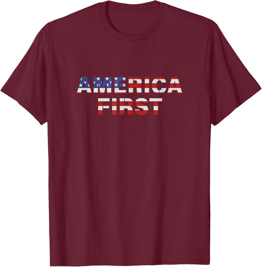 America First USA US Flag Patriotic 4th July Men Women Kids T-Shirt - T-Shirt | Maroon