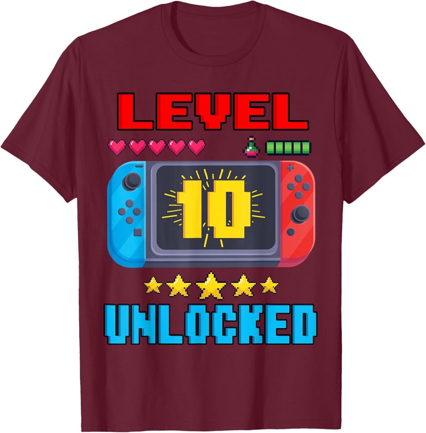 10th Birthday Boy Level 10 Unlocked Video Gamer Birthday T-Shirt - T-Shirt | Maroon