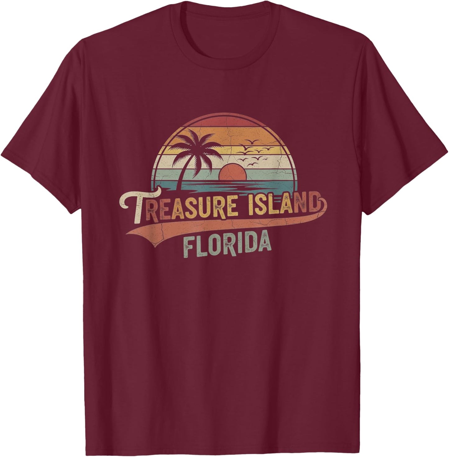 Retro Treasure Island Florida Art Design T-Shirt - T-Shirt | Maroon