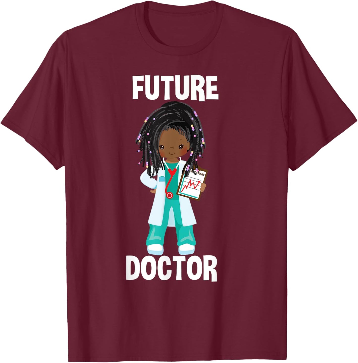 Future Doctor Costume Pretend Play African American Girls T-Shirt - T-Shirt | Maroon