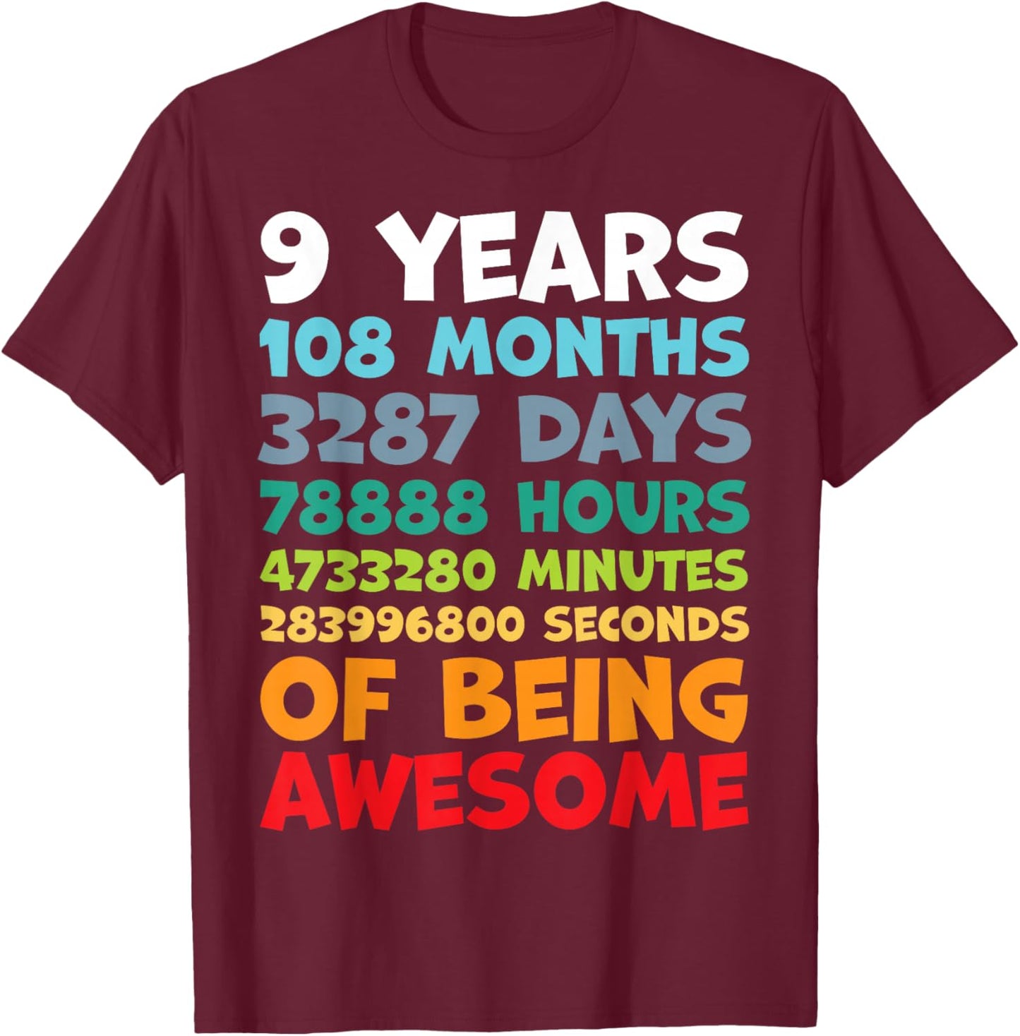 9 Year Old Bday Decorations Son Boy 9yr 9th Birthday T-Shirt - T-Shirt | Maroon