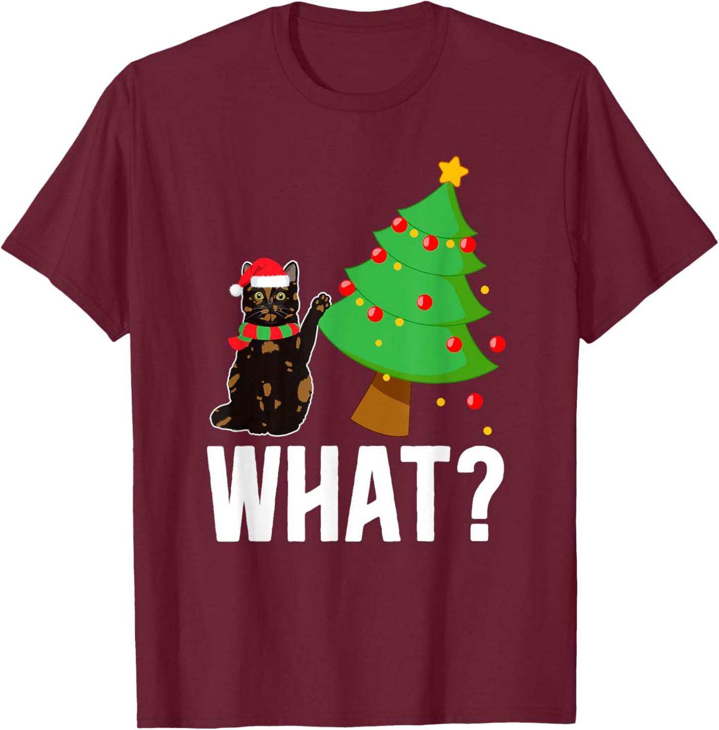 Xmas Tortie Cat Christmas Funny -Kids Tortoiseshell Cat Xmas Party T-Shirt - T-Shirt | Maroon