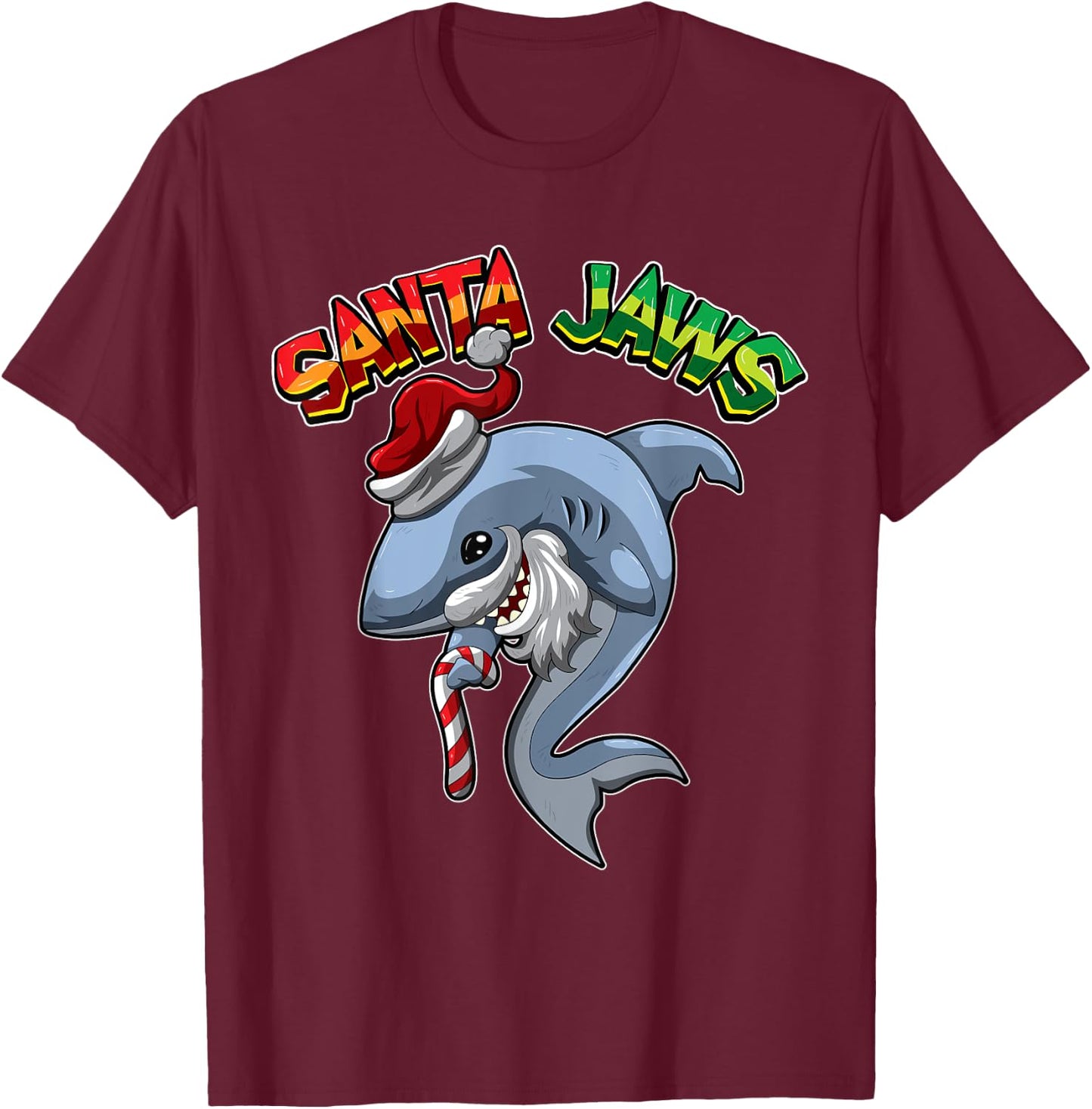 Santa Jaws - Shark Dressed As Santa Claus - Xmas Pun T-Shirt - T-Shirt | Maroon