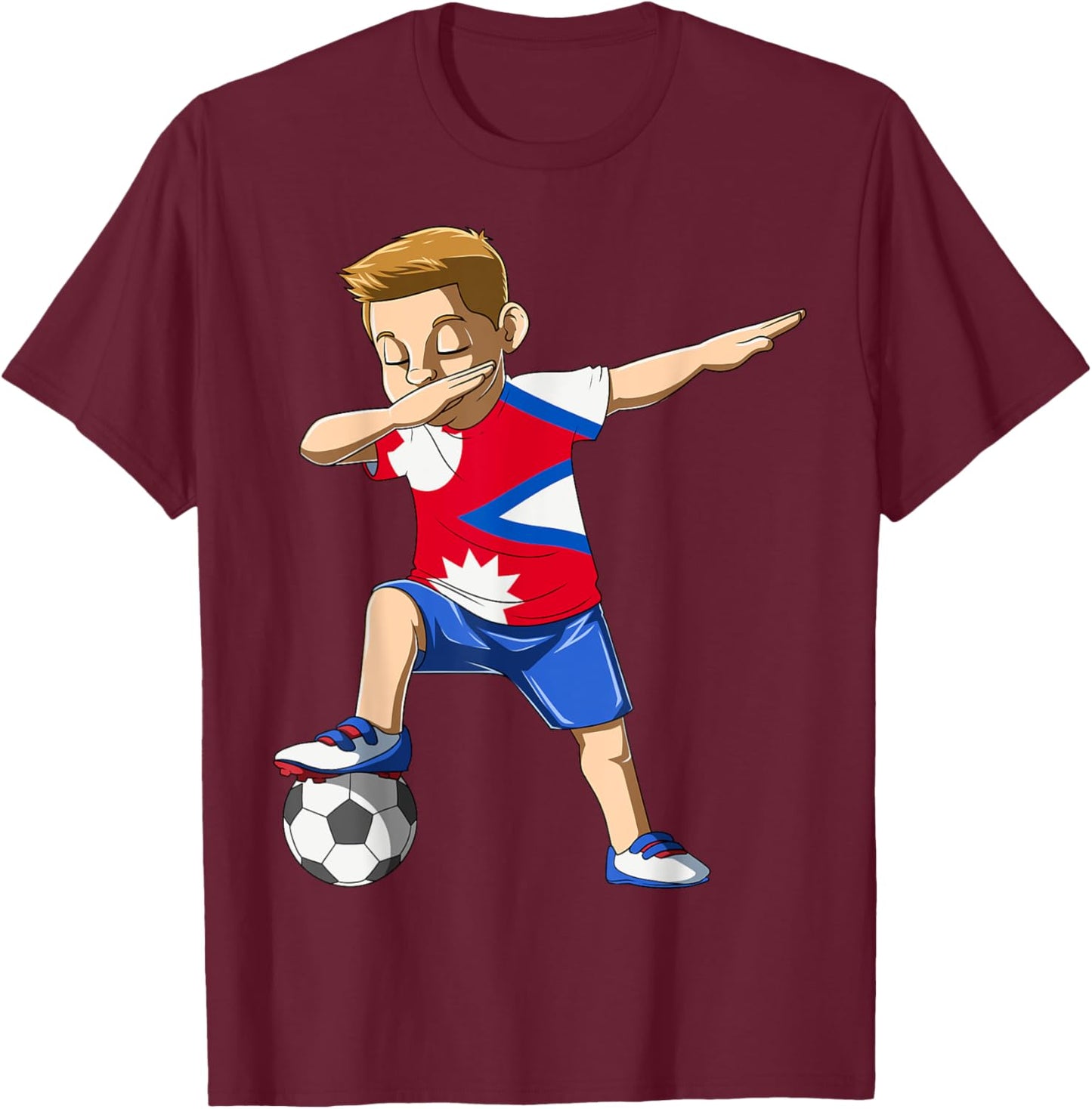 Dabbing Soccer Boy Nepal Jersey Nepalese T-Shirt - T-Shirt | Maroon