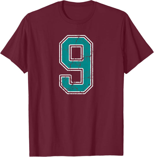 Teal and White Number 9 Jersey Player Uniform #9 Fan T-Shirt - T-Shirt | Maroon