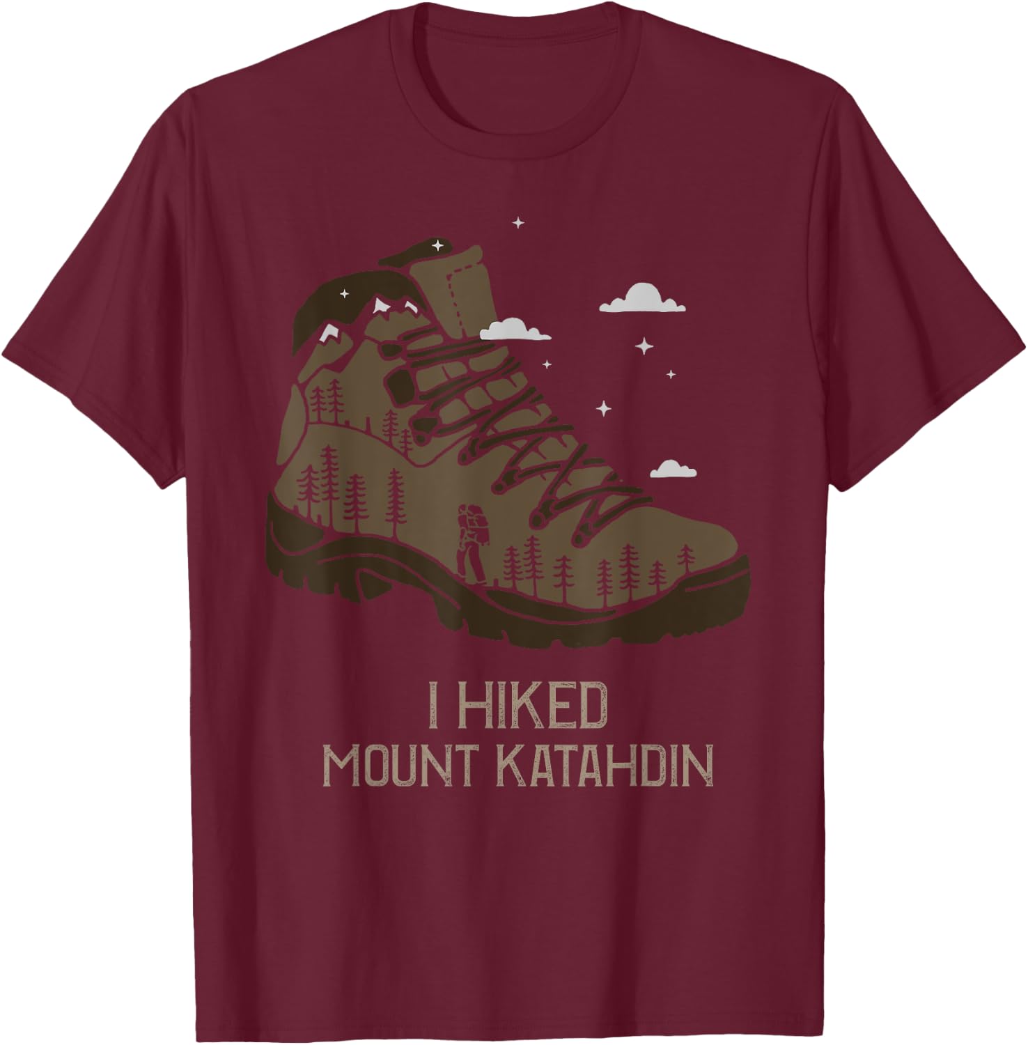 Vintage Mount Katahdin Camping Hiking Boot T-Shirt - T-Shirt | Maroon