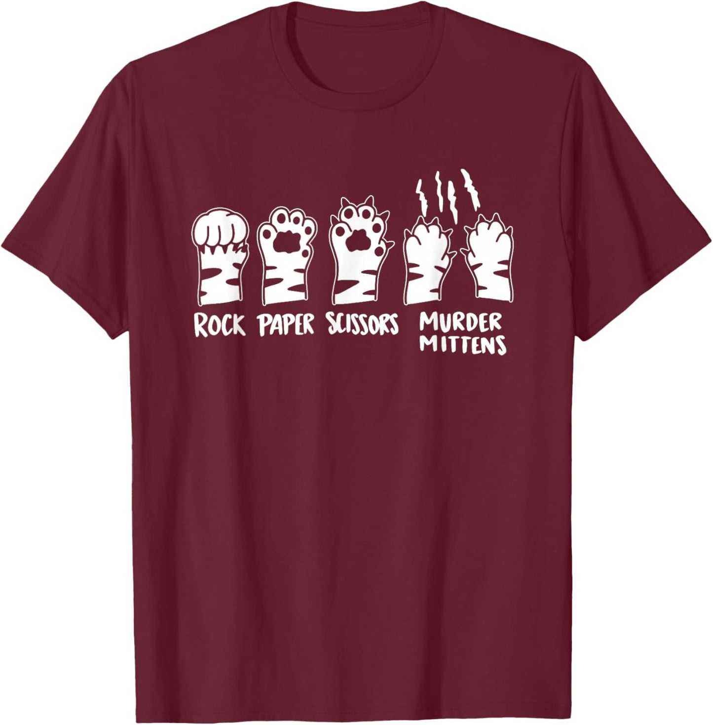 Rock Paper Scissors, Razor Tipped Murder Mittens T-Shirt - T-Shirt | Maroon