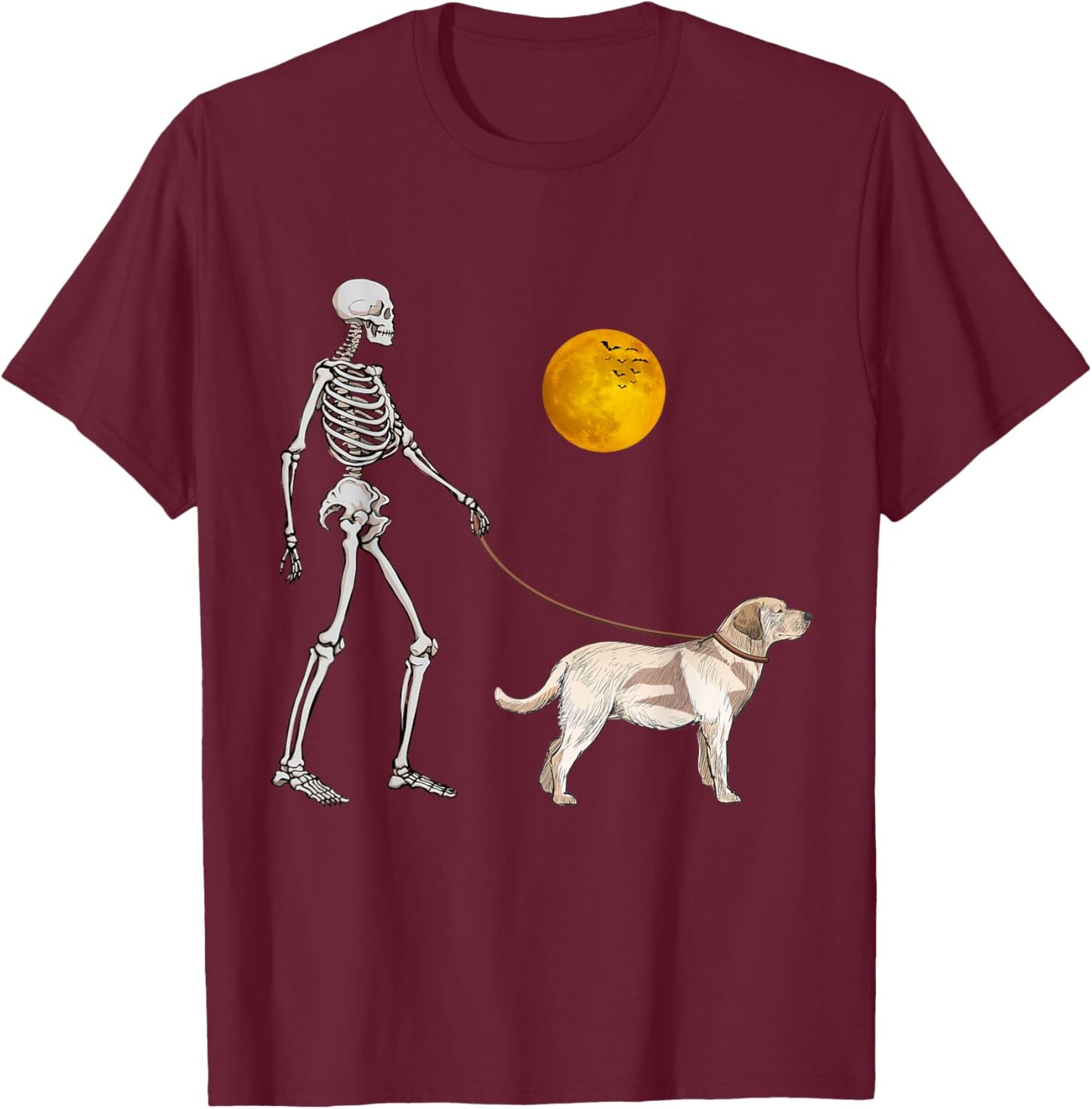 Labrador Retriever Skeleton Dog Walking Halloween Costume T-Shirt - T-Shirt | Maroon