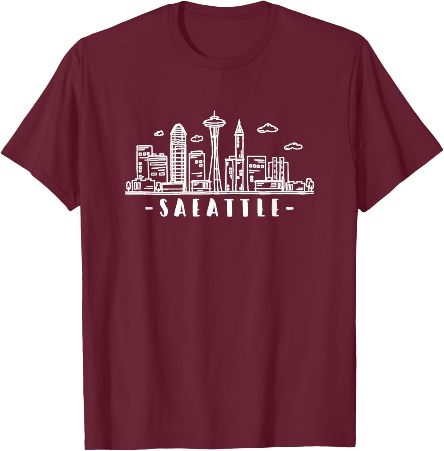 Seattle Skyline - Throwback Design - Classic T-Shirt - T-Shirt | Maroon