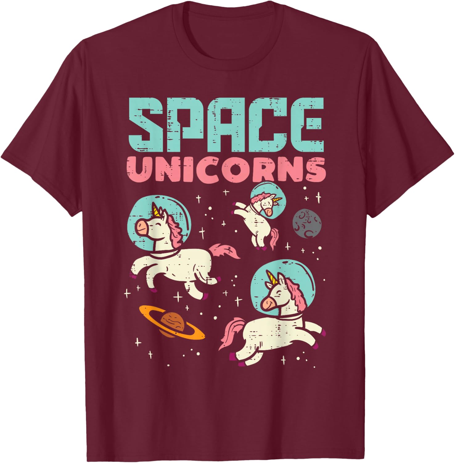Space Unicorn Astronaut Cute Galaxy Animal Women Girls Kids T-Shirt - T-Shirt | Maroon