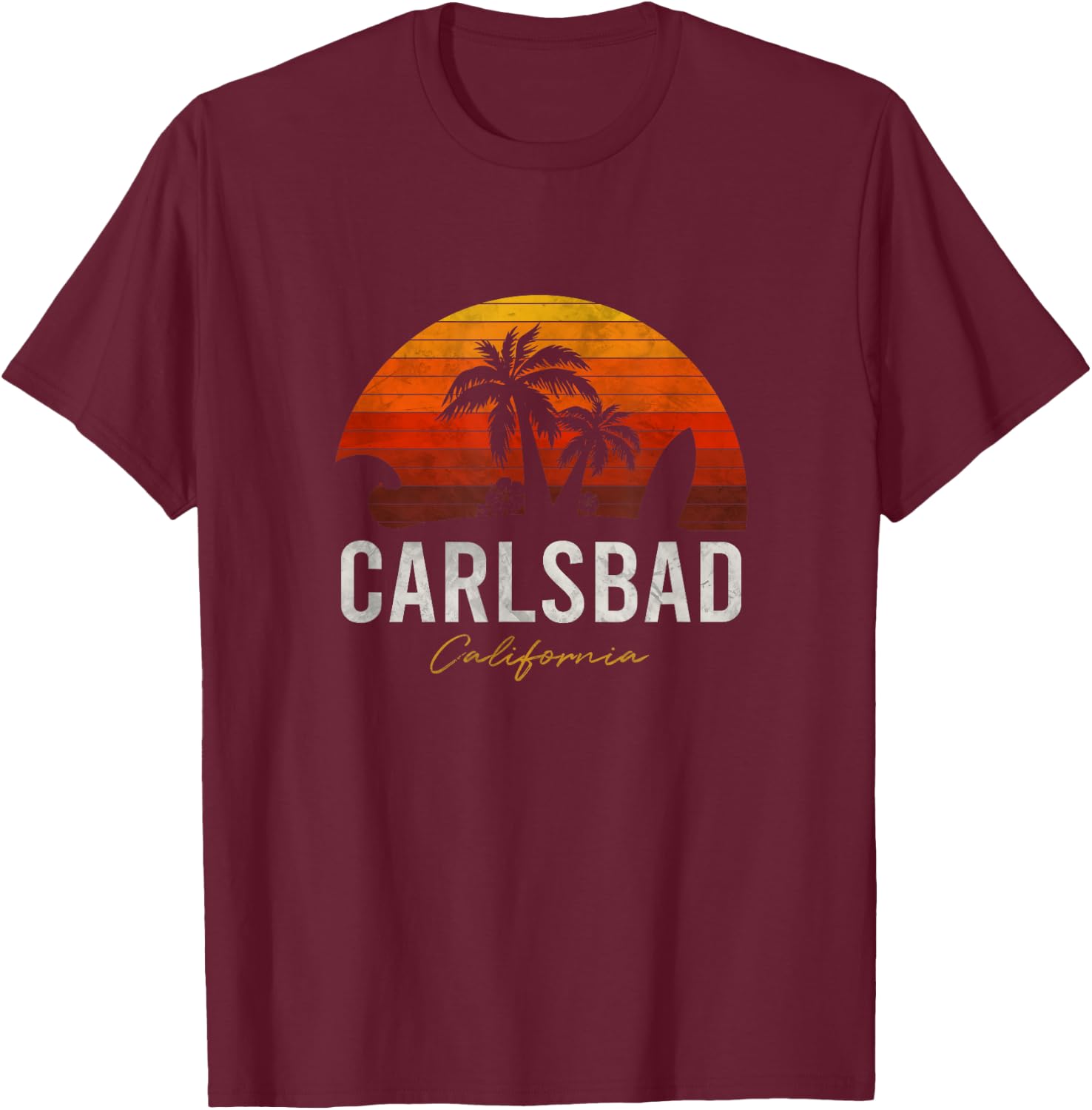 Carlsbad California CA Palms Surf Sunset Vintage Men Women Kids T-Shirt - T-Shirt | Maroon
