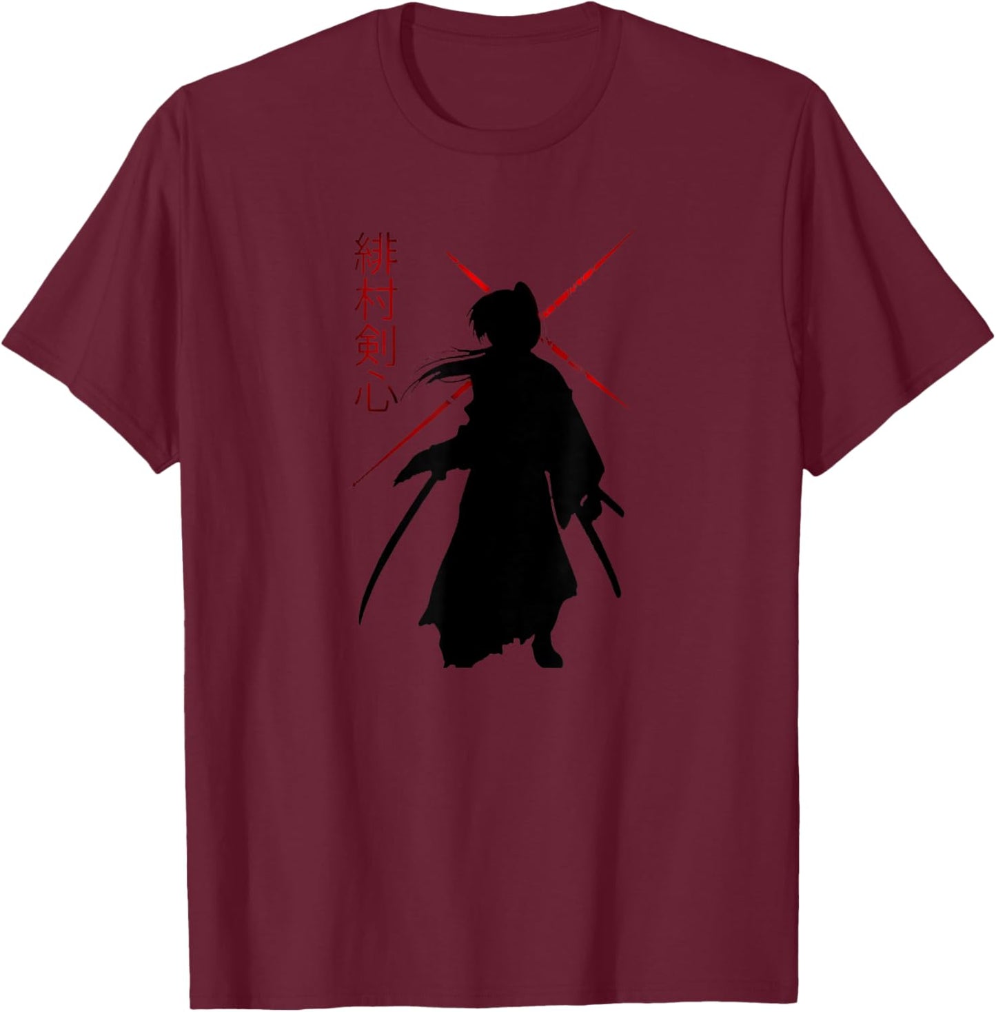 Teetastic -Adults Black Samurai X T-Shirt - T-Shirt | Maroon