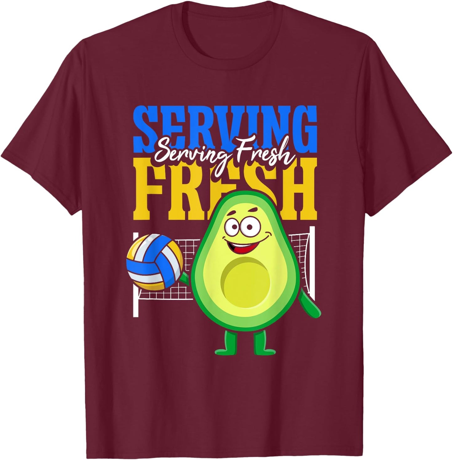 Avocado Volleyball Serving Fresh T-Shirt - T-Shirt | Maroon