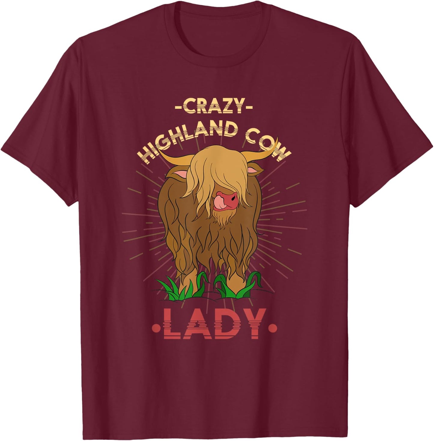 Crazy Highland Cow Lady Funny Farmer Women Highland Cow T-Shirt - T-Shirt | Maroon