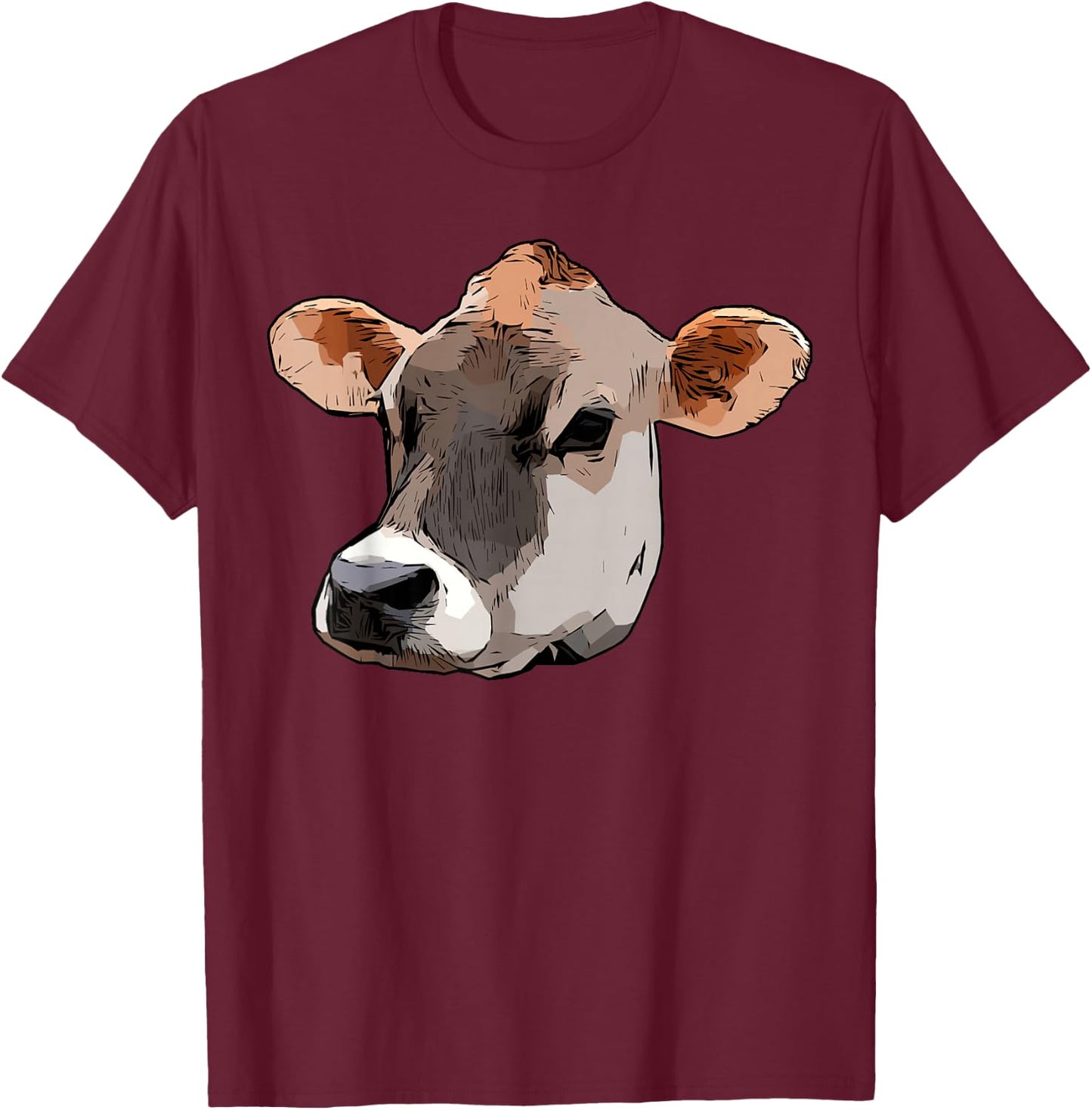 Jersey Cattle Face Design Farmer Art Cow Animal Graphic T-Shirt - T-Shirt | Maroon