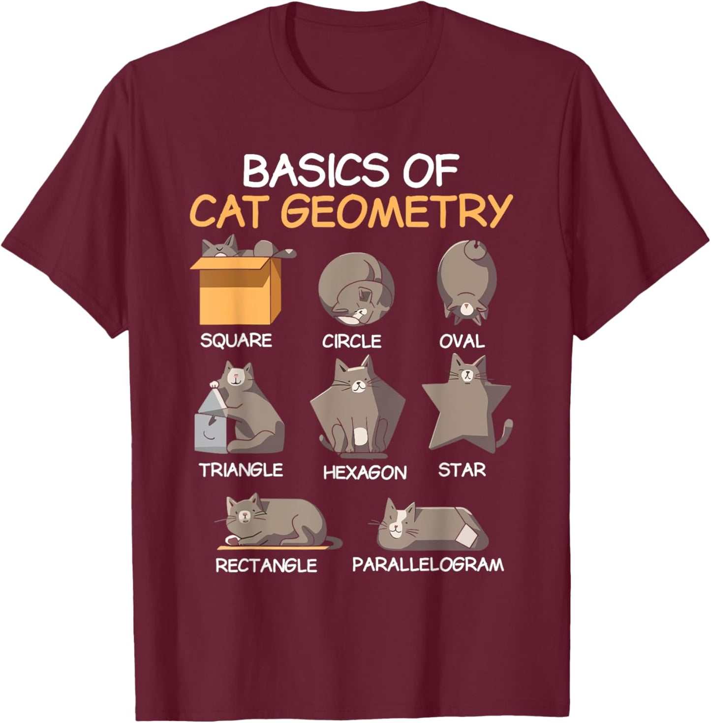 Cat Geometry Math Funny Cat Gifts For Cat Dad, Cat Mom, Kids T-Shirt - T-Shirt | Maroon