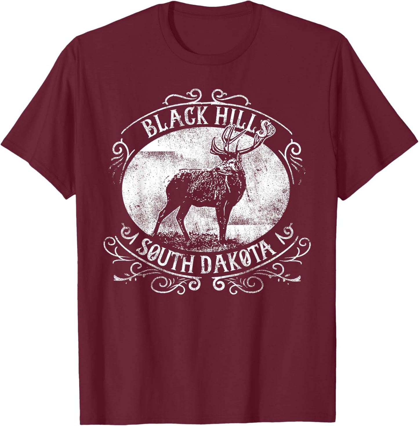 Black Hills South Dakota Deer T-Shirt - T-Shirt | Maroon