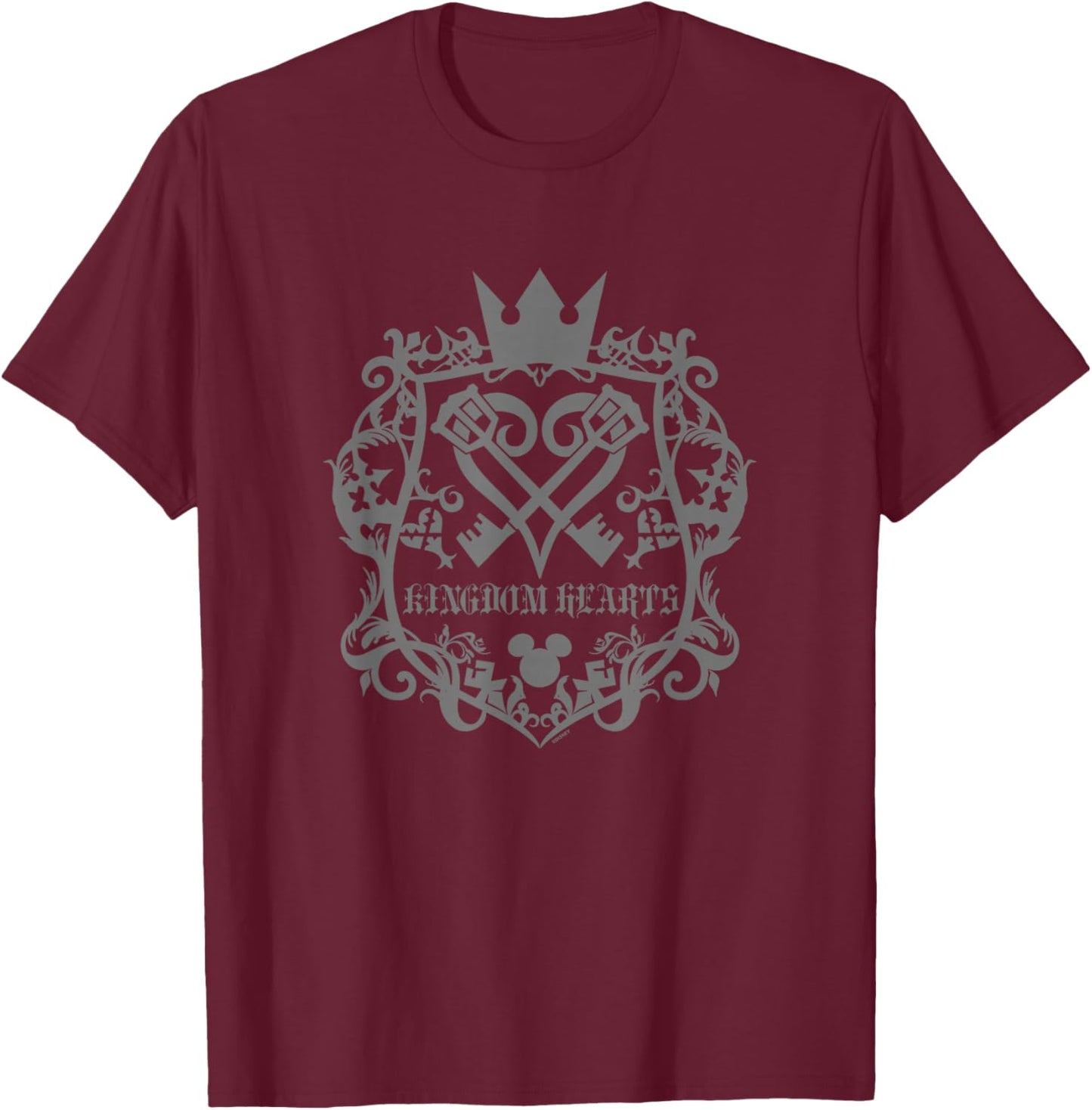 Kingdom Hearts Scrolled Keys Crossed Heartless Design T-Shirt - T-Shirt | Maroon