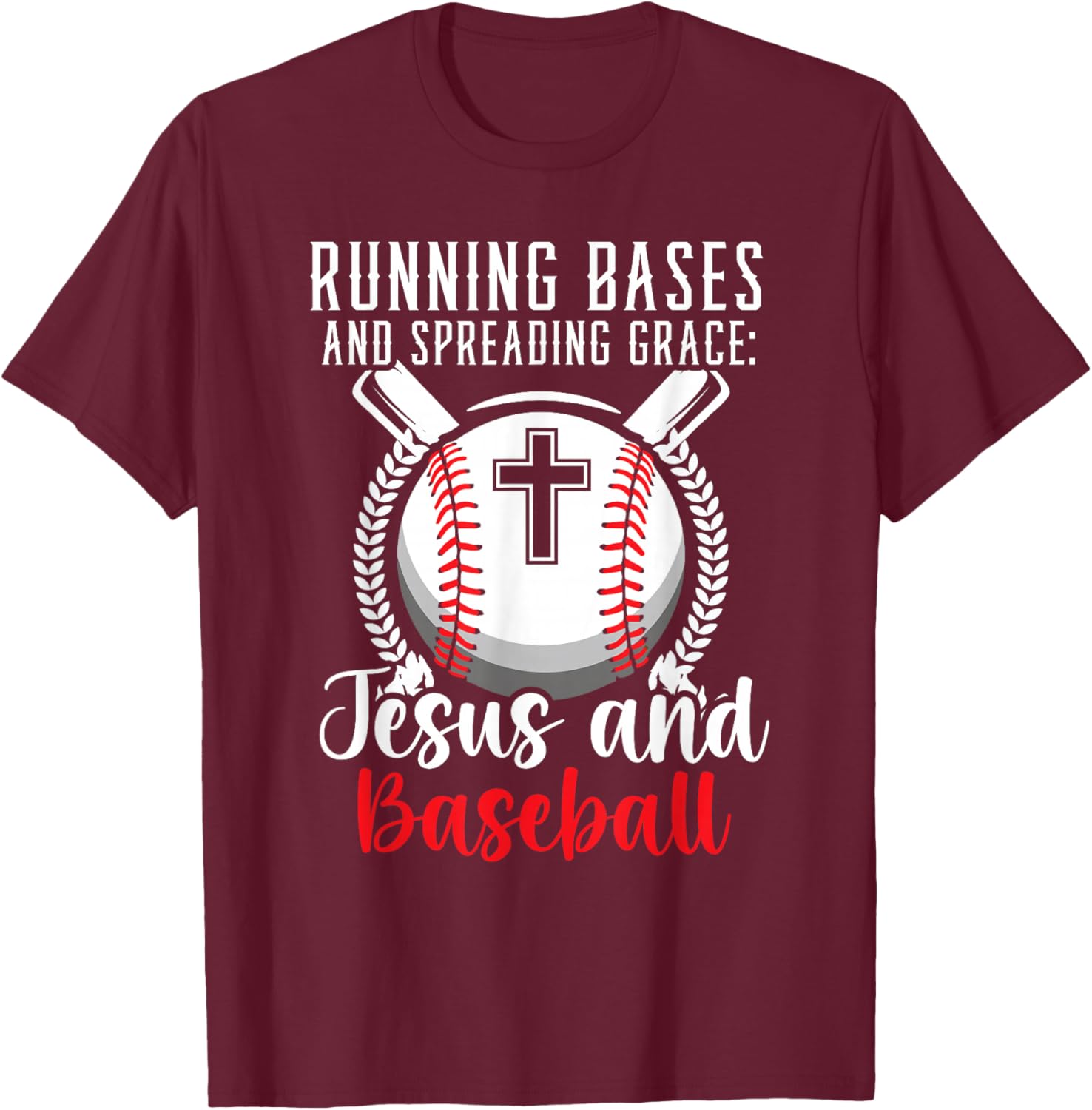 Baseball And Jesus Christian Baseball Player Religious T-Shirt - T-Shirt | Maroon