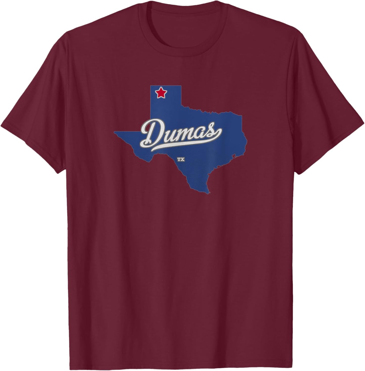 Dumas Texas TX Map T-Shirt - T-Shirt | Maroon