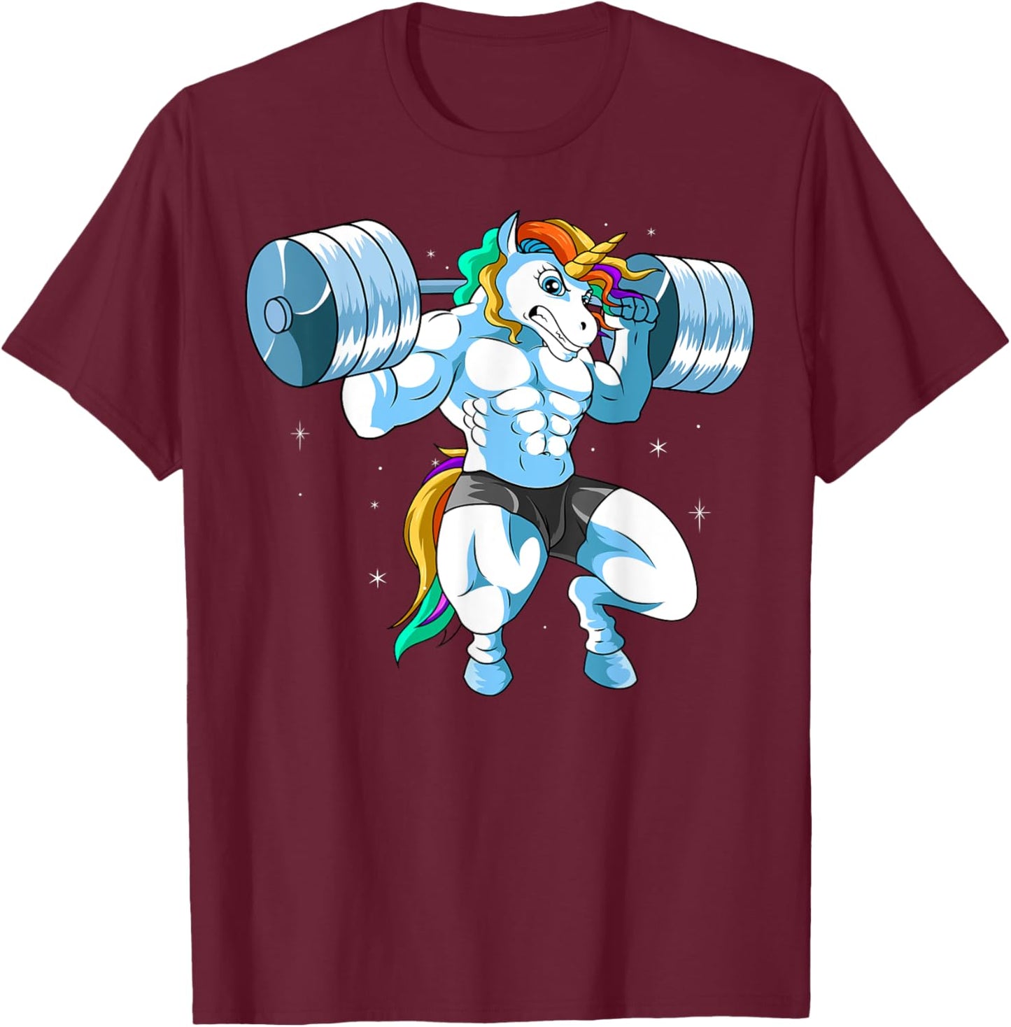 Weightlifing Barbell - Funny Unicorn Weightlifter T-Shirt - T-Shirt | Maroon