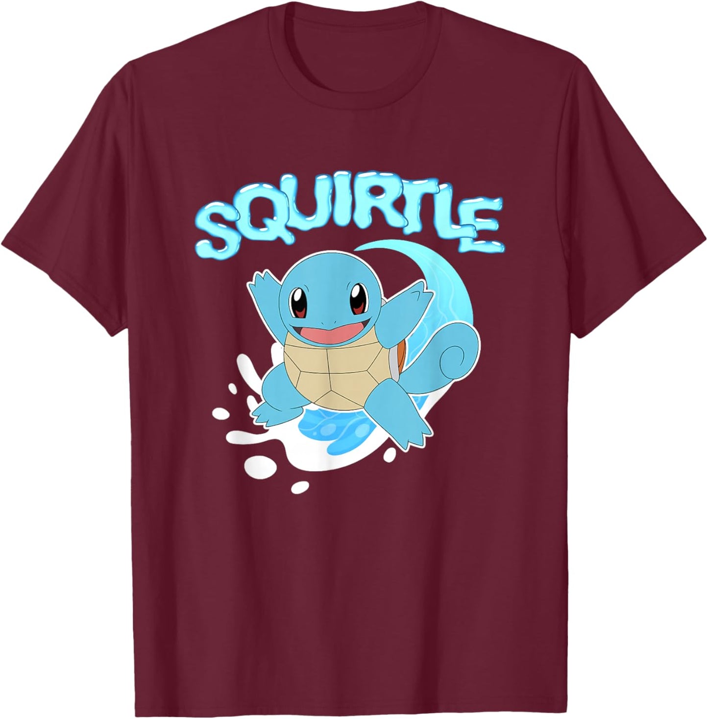 Pokémon Squirtle Riding A Wave Cute Shot T-Shirt - T-Shirt | Maroon