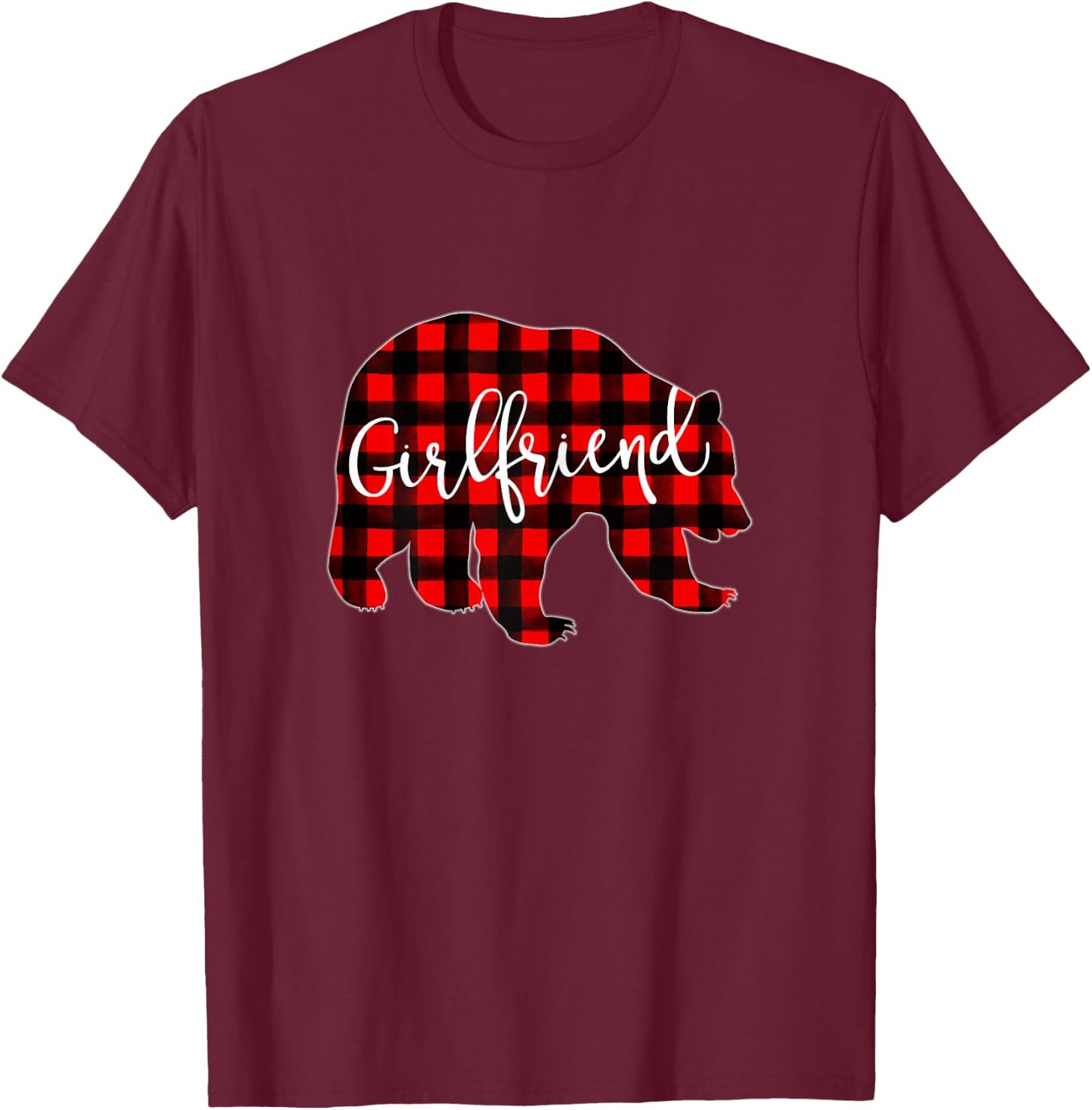 Red Plaid Girlfriend Bear Matching Family Christmas Buffalo T-Shirt - T-Shirt | Maroon