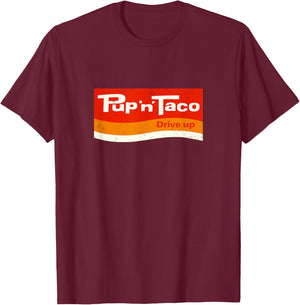 Pup n Taco Retro 70s & 80s Old School Fast Food Graphic T-Shirt - T-Shirt | Maroon