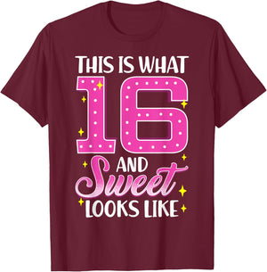 Sweet Sixteen Birthday T Shirt 16th Birthday Shirt T-Shirt - T-Shirt | Maroon