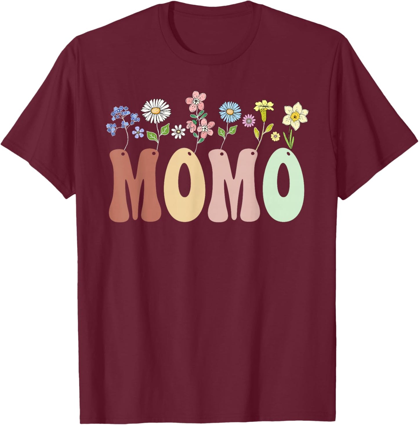 Momo Gifts Women Wildflower Floral Design Momo T-Shirt - T-Shirt | Maroon