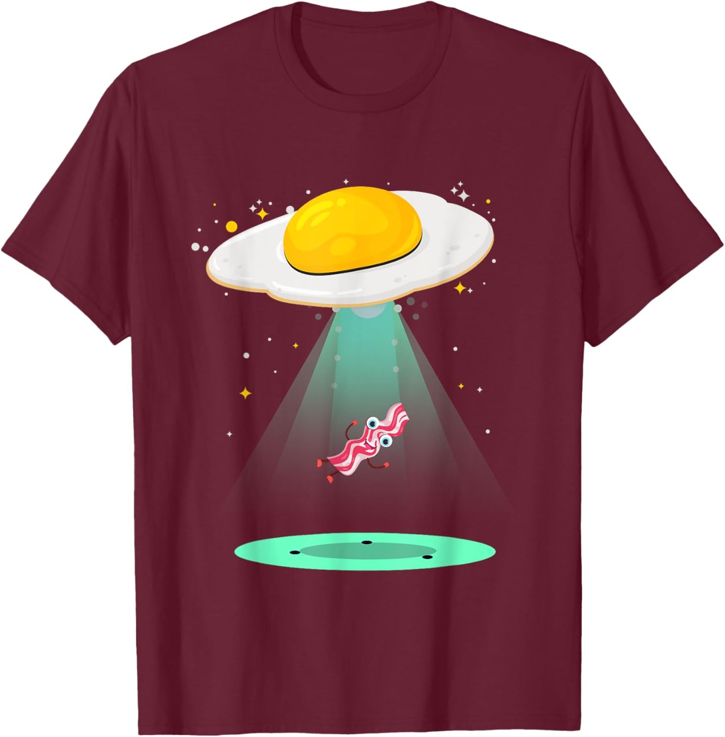Funny Sunnyside Up Egg UFO Abduction Breakfast Bacon Lover T-Shirt - T-Shirt | Maroon
