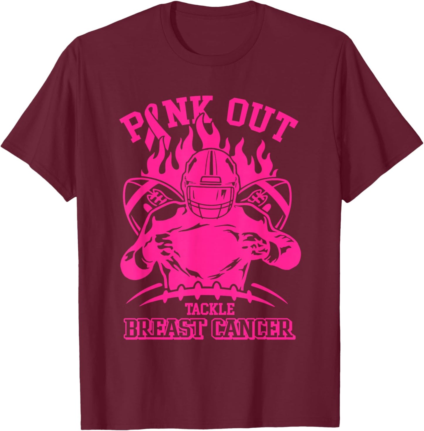 Pink Out Tackle Football Pink Out Breast Cancer Awareness T-Shirt - T-Shirt | Maroon