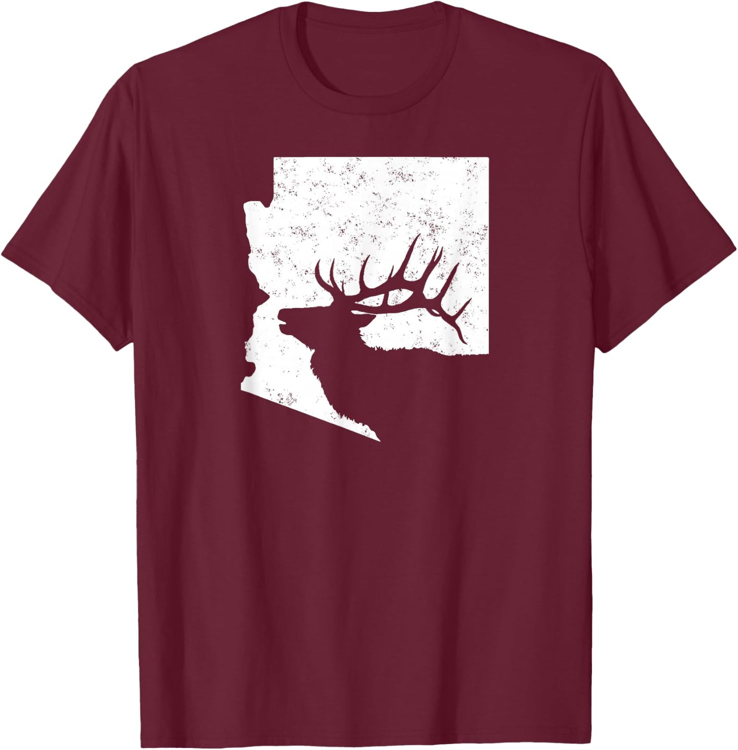 Arizona Elk Hunting Design - Bull Elk AZ State Shape T-Shirt - T-Shirt | Maroon
