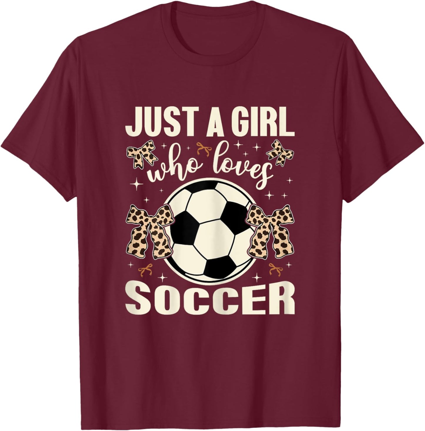 Just A Girl Who Loves Soccer Cheetah Print Kids Girls Soccer T-Shirt - T-Shirt | Maroon